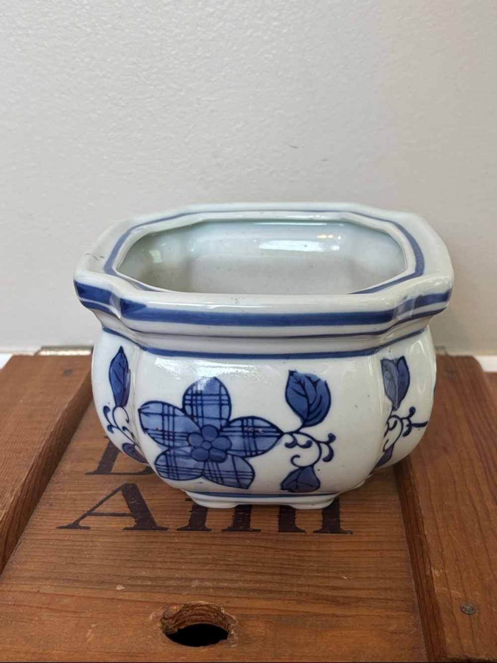 Blue and White Floral Ceramic Planter